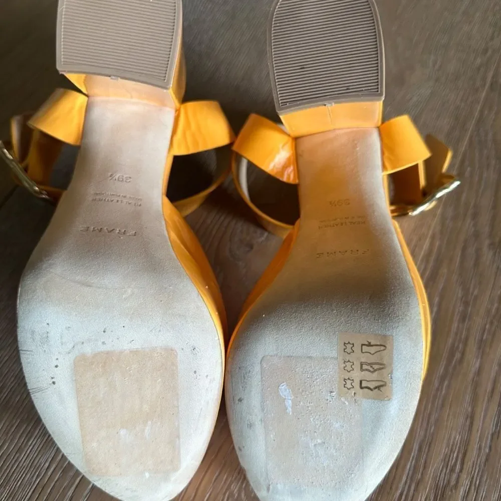 FRAME Le Carr Platform Sandal Nectarine Patent Peep Toe Heel Size 9 NEW